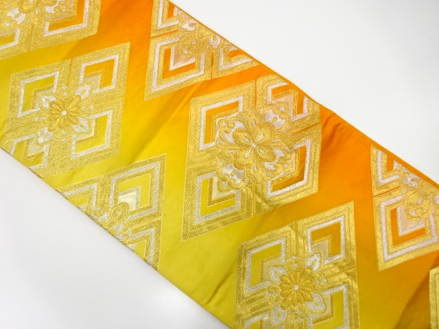 JAPANESE KIMONO / ANTIQUE FUKURO OBI / SILK / WOVEN RHOMBUS & FLOWER